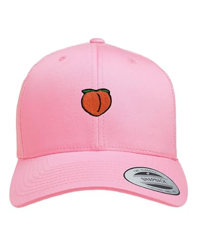 Go All Out Peach Icon Dad Deluxe Flatbill Baseball Structured Trucker Embroidered Hat - color: Pink