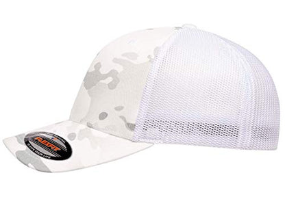 Mrlahat 6511 Flexfit Trucker Mesh One Size Fitted Cap 6 Panels with Black Bandana - color: Multicam/Alpine White