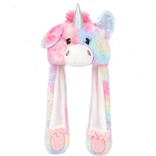 Moving Ear Hat, Soft Funny Animal Hats Jumping Beating Plush Caps Holiday Cosplay Dress Up Gift for Adult - style: Unicorn_rainbow