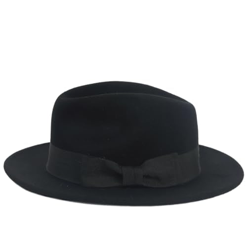 Men's Wool Fedora Hats Women Felt Bowler Derby Hat with Feather - color: Bow-black, size: Medium