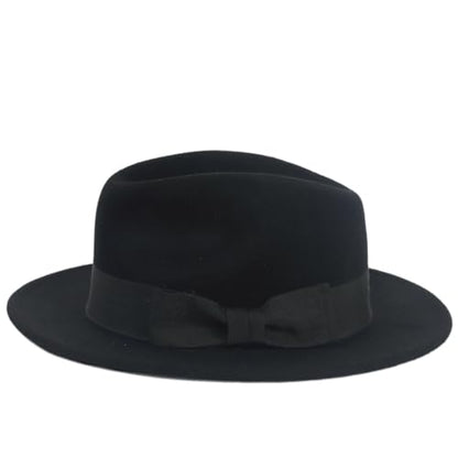 Men's Wool Fedora Hats Women Felt Bowler Derby Hat with Feather - color: Bow-black, size: Large