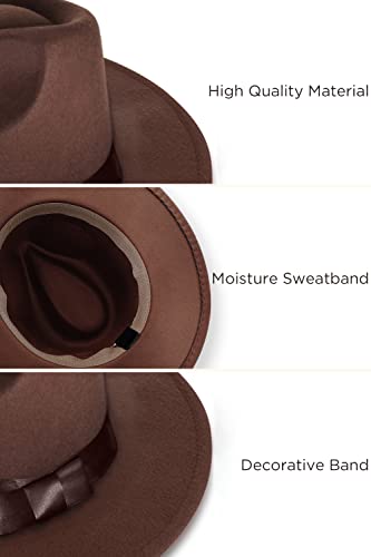 BABEYOND 1920s Fedora Hat for Men Gatsby Wide Brim Hat Felt Panama Cap - color: Brown