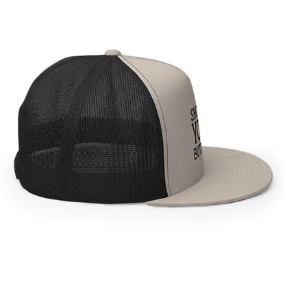 Show Me Your Butthole Premium Trucker Hat Flat Bill High Crown Adjustable Funny Cap - color: Silver/ Black
