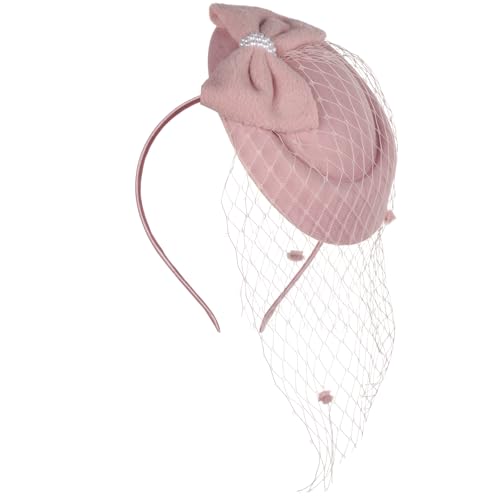 Fascinator Hat for Women Veil Fascinators Tea Party Wedding Retro Pillbox Hats for Cocktail Dresses Accessories - color: Dusty Pink