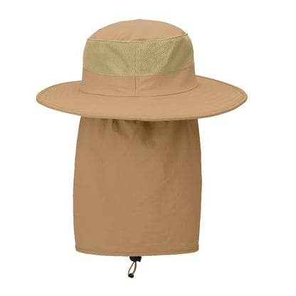 Outdoor Sun Hat UPF 50 Protection Waterproof Fishing hat Face Cover Summer Neck Flap Hat - color: Khaki Pro