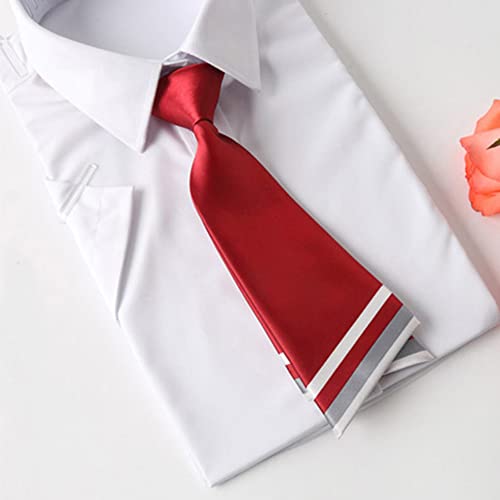 Mantieqingway Women Uniform Necktie Adjustable Strap Striped Pre-tie Ties - color: Red