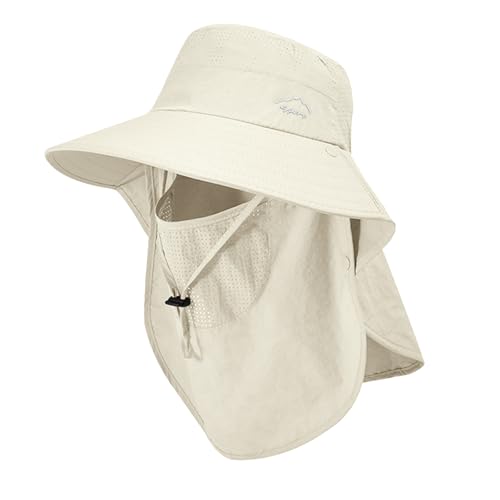 Sun Hat for Men Women with Neck Flap,UPF 50+ UV Protection Fishing Hat - color: 1pack-style2-beigewhitewith Face Cover)