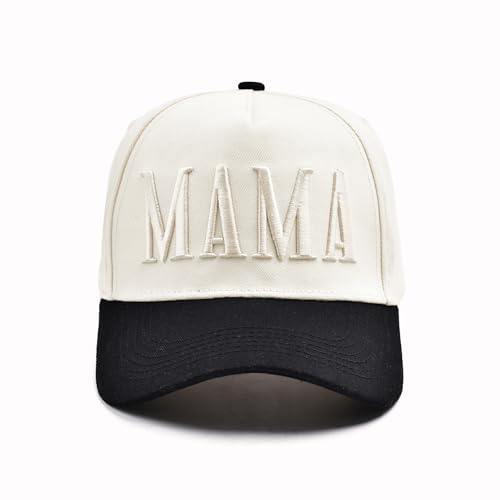 Women’s Mama Trucker Hat Trendy, Embroidered Adjustable Mom Baseball Cap, Two-Tone Ponytail Hat for Outfits - color: White