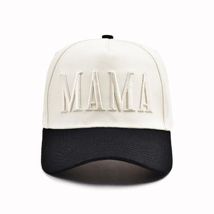 Women’s Mama Trucker Hat Trendy, Embroidered Adjustable Mom Baseball Cap, Two-Tone Ponytail Hat for Outfits - color: White