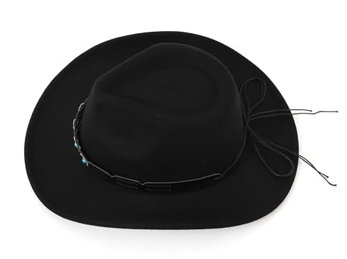 Western Cowboy Hat for Men and Women – Classic Western Style Leather Trim - color: Black