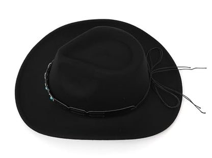 Western Cowboy Hat for Men and Women – Classic Western Style Leather Trim - color: Black
