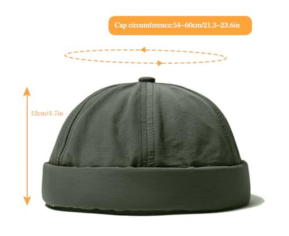 XYIYI Men Quick Dry Docker Cap Breathable Brimless Cap Rolled Cuff Retro Sailor Beanie Hat - color: Army Green2