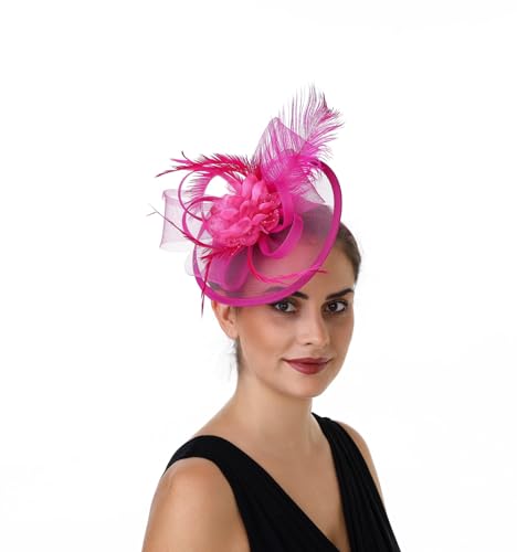 Women's Organza Church Vintage Wedding Fascinator Tea Party Wedding Hat Summer - color: Hj11-fuchsia