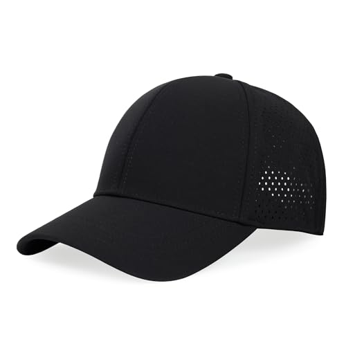 Quick Dry Baseball Cap Curved Brim Snapback Hat Mesh for Men Women - color: Black