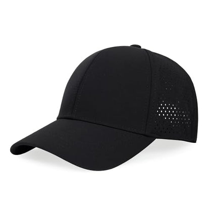 Quick Dry Baseball Cap Curved Brim Snapback Hat Mesh for Men Women - color: Black