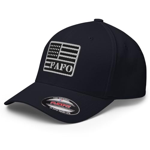 FX FAFO USA Flag Fitted Hat Embroidered Curved Bill Mid Crown Closed-Back Structured Twill Cap - color: Dark Navy, size: Large-X-Large