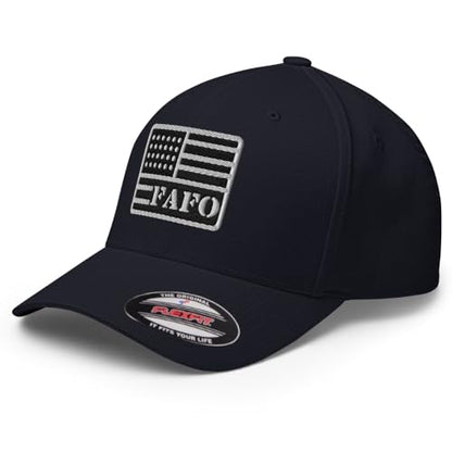 FX FAFO USA Flag Fitted Hat Embroidered Curved Bill Mid Crown Closed-Back Structured Twill Cap - color: Dark Navy, size: Large-X-Large