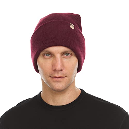 100% Merino Wool - Midweight Everyday Knit Cuff Beanie - Warm Winter Hat - color: Burgundy