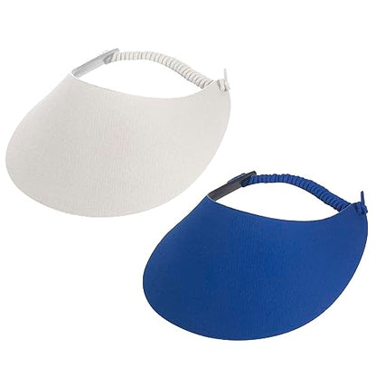 TOP HEADWEAR Women's Cotton Foam Visor- Stretch Sun Protection Hat - color: 2 Pc White/Royal