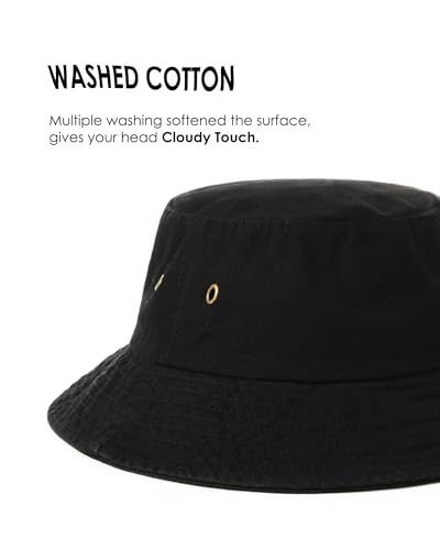 FURTALK Bucket Hats for Women Washed Cotton Packable Summer Beach Sun Hats Bucket Hat with Strings for Travel - color: Black