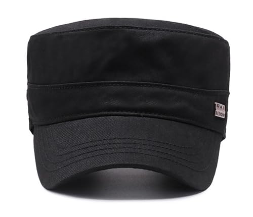 Unisex Flat Top Military Cadet Cap Outdoor Sun Hat - color: Square Label Black