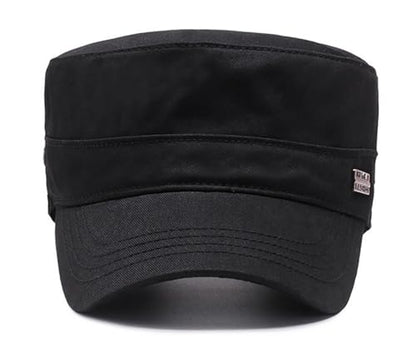 Unisex Flat Top Military Cadet Cap Outdoor Sun Hat - color: Square Label Black