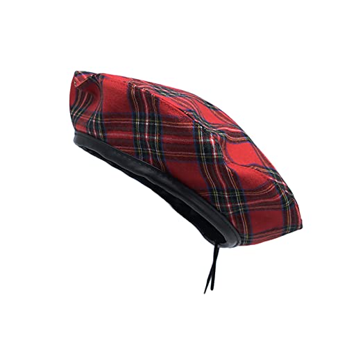 WITHMOONS Cotton Plaid Beret Hat Tartan Check French Beanie Cap YZF0083 - color: Red