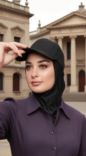 One-Piece Hijab Baseball Cap for Women Quick Dry Sun Hat Outdoor Headscarf - color: Black