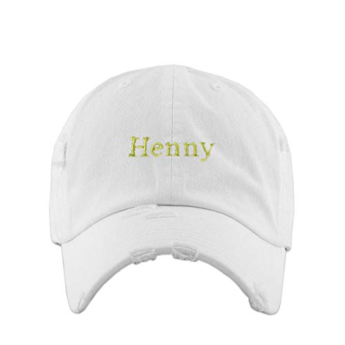 Henny Vintage Baseball Cap Embroidered Cotton Adjustable Distressed Dad Hat - color: White