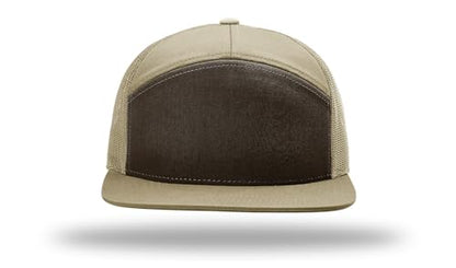 Richardson 168 168P Hat 7-Panel Trucker Cap Hi-Pro Snapback Cap Camo Hat Adjustable Baseball Hat Blank Hat Bulk Hats - color: Brown/Khaki