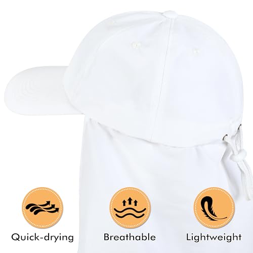 Tirrinia Wide Brim Sun Hat with Neck Flap for Men & Women - color: White