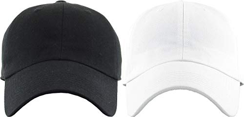KBETHOS Classic Unisex Cotton Adjustable Low Crown Baseball Cap – Plain Dad Hat - color: Black + White (2 Pack)