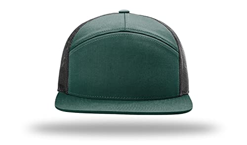 Richardson 168 168P Hat 7-Panel Trucker Cap Hi-Pro Snapback Cap Camo Hat Adjustable Baseball Hat Blank Hat Bulk Hats - color: Dark Green/Black