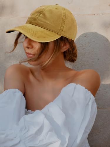 Edoneery Baseball Cap for Men and Women, Low Profile Washed Cotton Dad Hat - color: Yellow