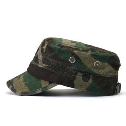 2 Pack Military Caps for Men Women, Washed Cotton Cadet Army Hats - color: Green Camouflage+brown Camouflage