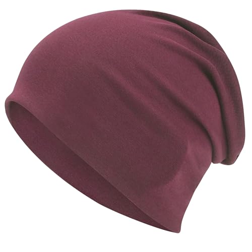 ROYBENS 100% Cotton T-Shirt Beanie for Women Men Slouchy Soft Skull Cap - color: 1pcs-wine Red