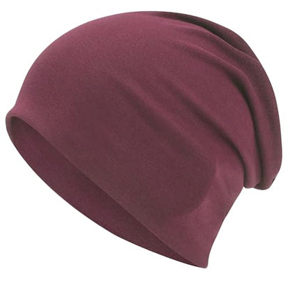 ROYBENS 100% Cotton T-Shirt Beanie for Women Men Slouchy Soft Skull Cap - color: 1pcs-wine Red