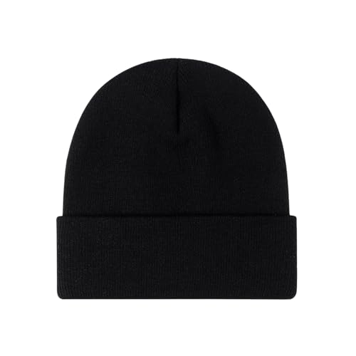 Winter Beanie Men Women Heavyweight Stretch Knit Cuffed Hat - color: Black,plain
