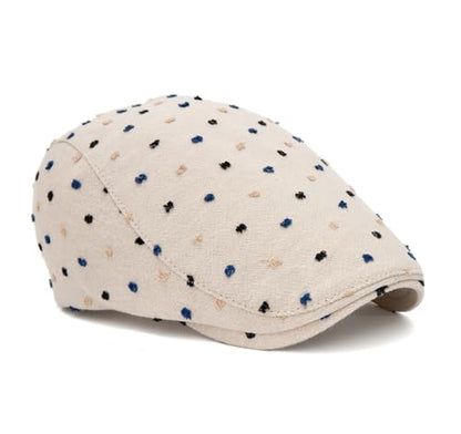 Quanhaigou Unisex Denim Newsboy Hats Flat Ivy Gatsby Cabbie Driving Berets Hat Cotton Dad Cap for Men Women - color: Beige Dot