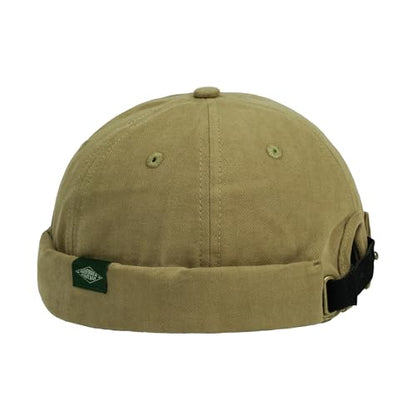 Croogo Cotton Brimless Hat for Men Rolled Cuff Docker Cap Casual Worker Hat - color: M-ct84-khaki