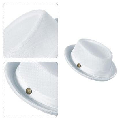 XGOPTS Unisex Summer Mesh Straw Porkpie Hat Trilby Jazz Fedora Panama Hats - color: White