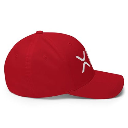 FX XRP Crypto Fitted Hat Embroidered Curved Bill Mid Crown Closed-Back Structured Twill Cap - color: Red, size: Large-X-Large