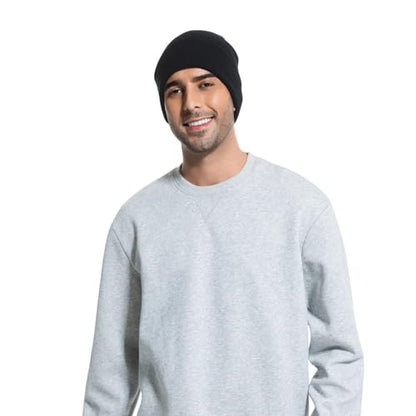 Winter Beanie Men Women Heavyweight Stretch Knit Cuffed Hat - color: Dark Gray,plain