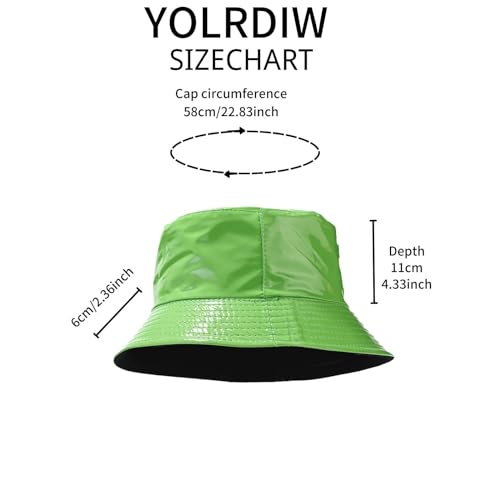yolrdiw Unisex Fashion PU Leather Bucket Hat Glossy Reversible Rain Waterproof Fishmen Cap - color: Red