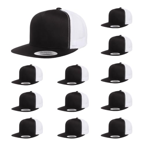 Yupoong 5-Panel YP Classic Trucker Cap | High Profile Flat Visor Snapback - color: Black/White