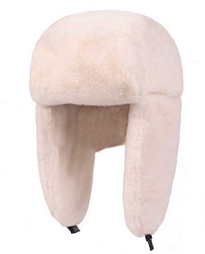 Brcus Women Russian Ushanka Trapper Pilot Aviator Cap Winter Windproof Ski Hat - color: Cream
