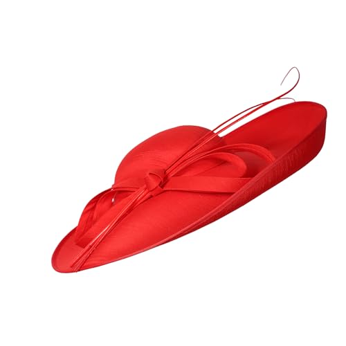 Royal Ladies Sinamay Weddings Hats Fascinators Big Brim Kentucky Church Fedoras Hat - color: Red