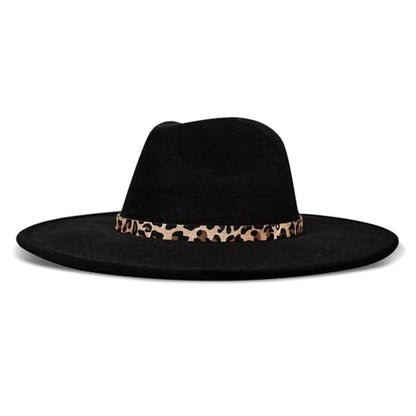 Lucky Brand Womens Ranger Hat | Wide Brim | Felt | Rancher | Americana | Western Inspired | Classic | Fashion | Cowboy - color: Ranger W/ Leopard Band - Black