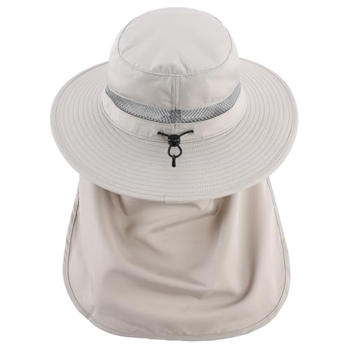 Connectyle UPF 50+ Wide Brim Sun Hat for Men Women UV Protection Fishing Hat with Neck Flap Outdoor Safari Bucket Hiking Hats - color: Light Grey
