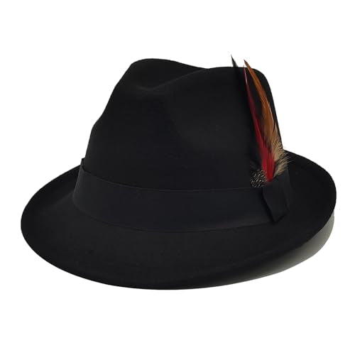 Unisex Trilby Hats Classic Fedora Hats for Women Men Dress Hats Felt Short Brim Fedoras Hat Panama Hat with Band - color: A-black
